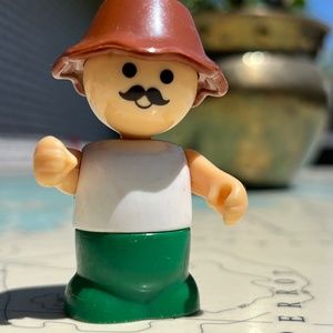 Vintage Posable Little People Man with Moustache & Hat